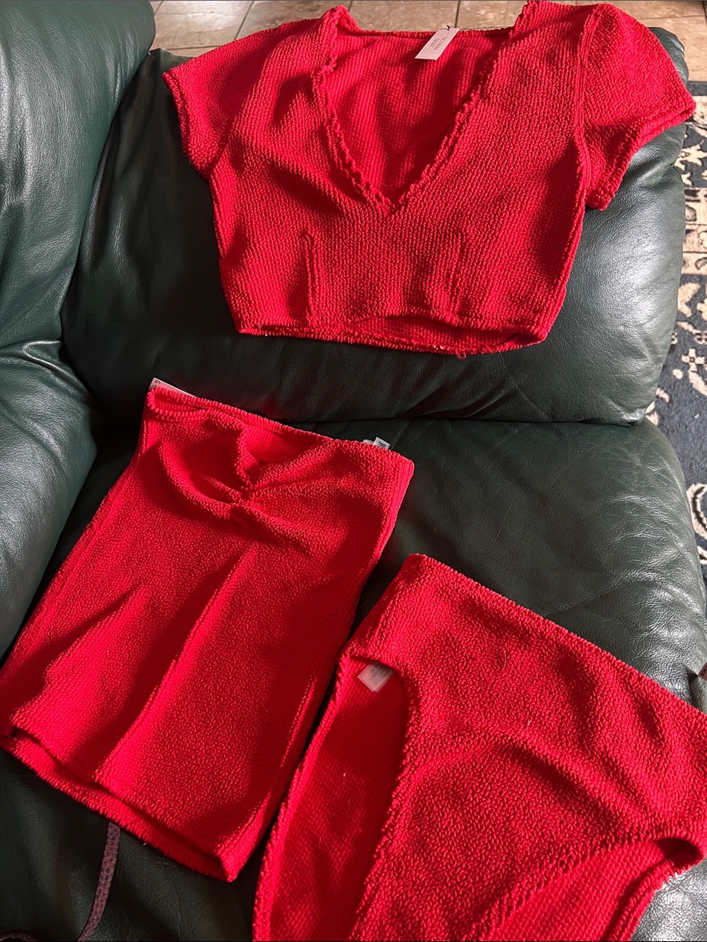 Victoria's Secret Red Knit V-Neck Crop Top Set